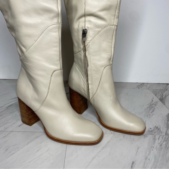 Dolce Vita Flin Ivory Leather Heeled Tall Boot 6 - Picture 12 of 16